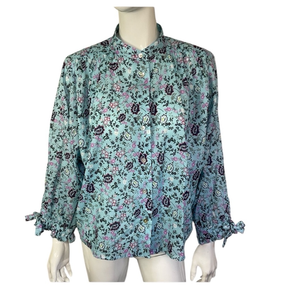 NEW Rebecca Minkoff Blue Multicolor Floral Print Button Front Blouse Size L